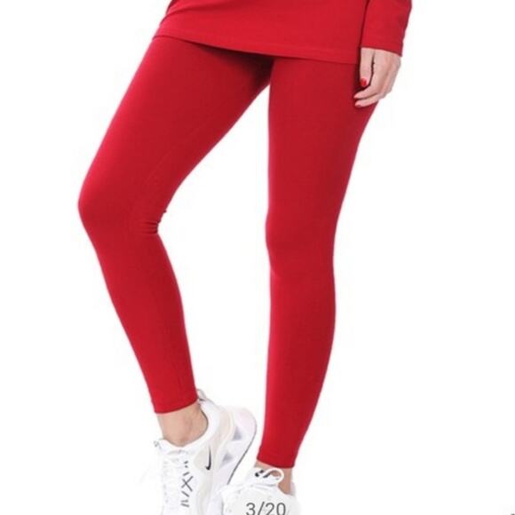 Zenana Womens Cotton V-Neck Top and Leggings Set-Dk Red (Large) - Picture 2 of 2